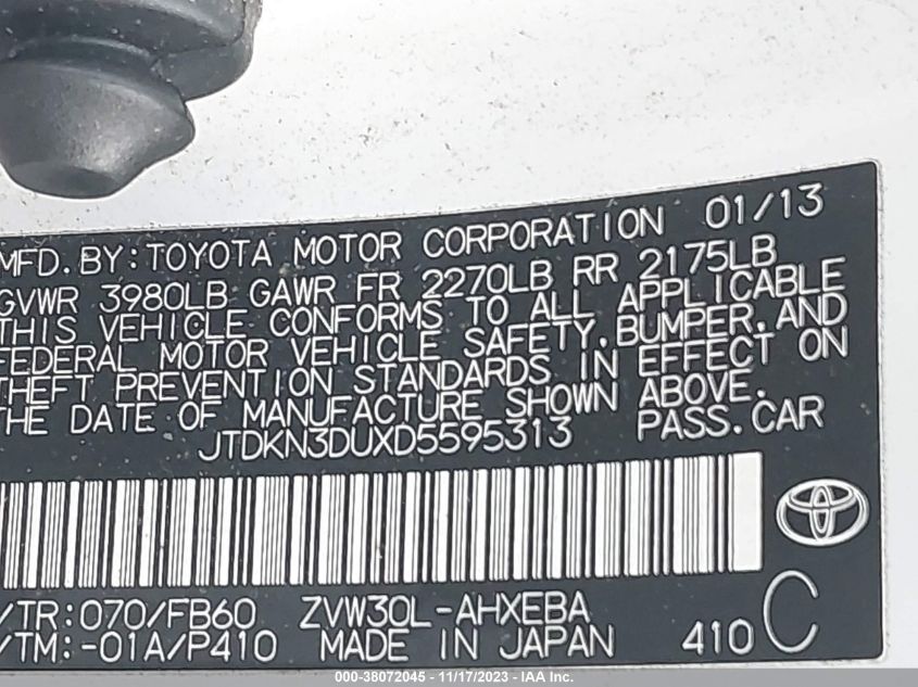 2013 TOYOTA PRIUS THREE - JTDKN3DUXD5595313