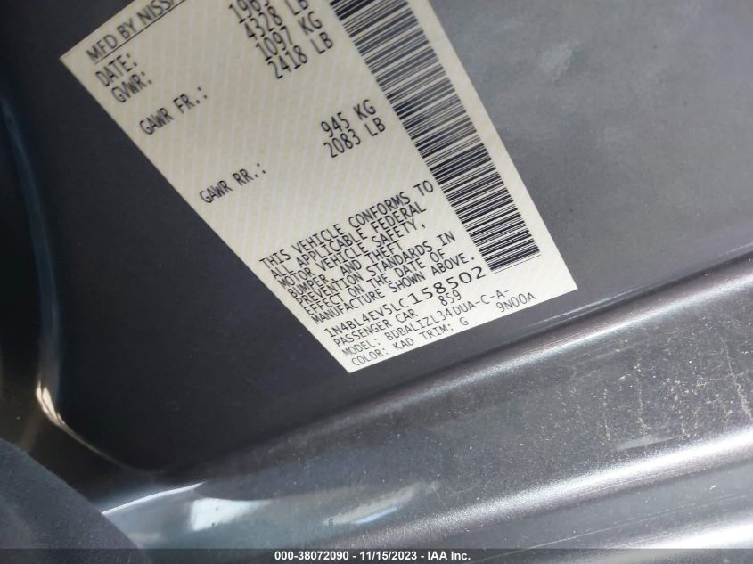 2020 NISSAN ALTIMA SL - 1N4BL4EV5LC158502