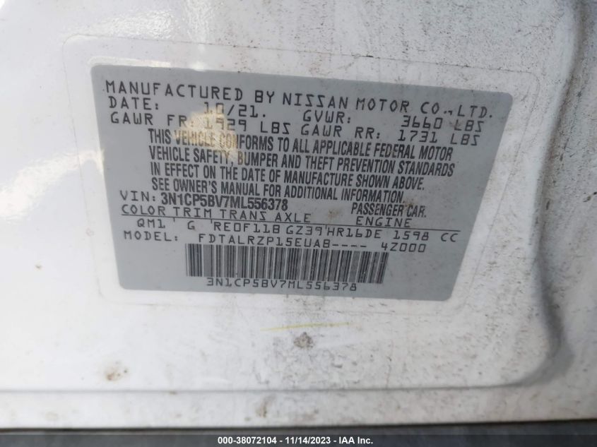 2021 NISSAN KICKS S XTRONIC CVT - 3N1CP5BV7ML556378