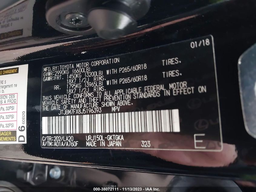 2018 LEXUS 460 - JTJBM7FX8J5196393
