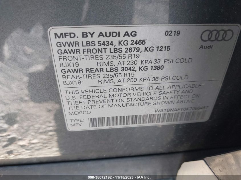 2019 AUDI Q5 PREMIUM PLUS - WA1BNAFY0K2068457