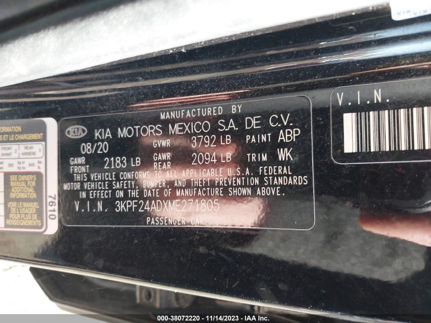 2021 KIA FORTE FE/LXS - 3KPF24ADXME271805
