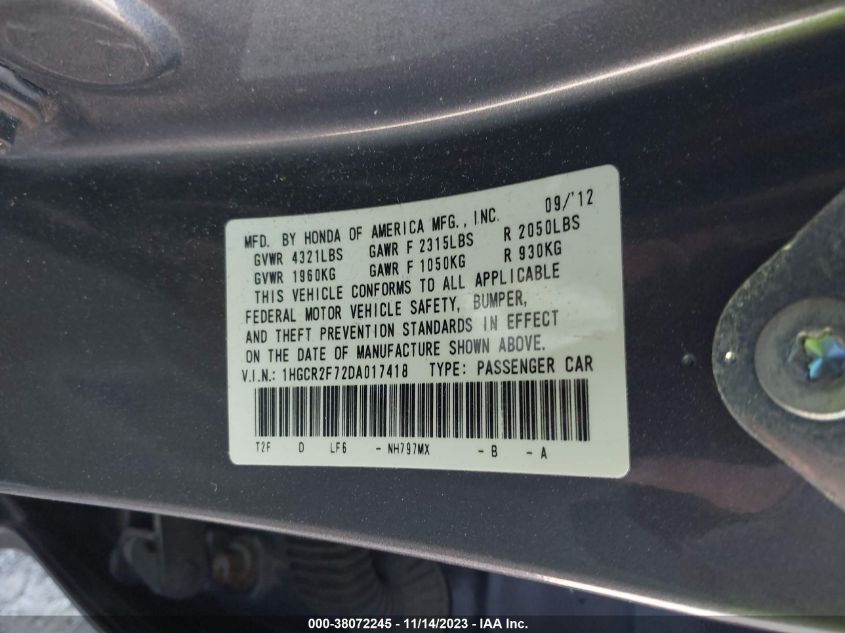 2013 HONDA ACCORD EX - 1HGCR2F72DA017418
