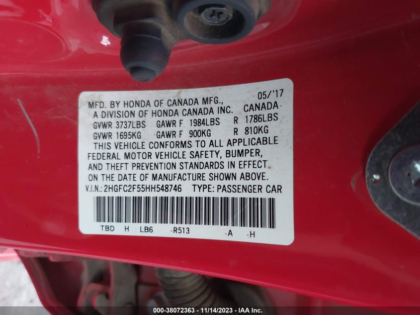 VIN 2HGFC2F55HH548746 2017 HONDA CIVIC LX