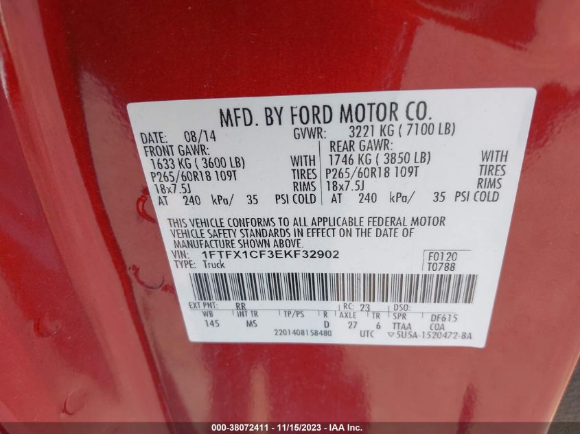 2014 FORD F-150 XLT - 1FTFX1CF3EKF32902