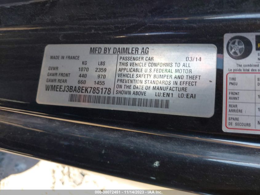 2014 SMART FORTWO PASSION/PURE - WMEEJ3BA8EK785178