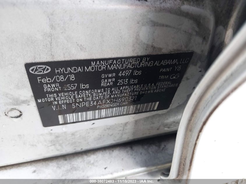 2018 HYUNDAI SONATA SPORT/LIMITED/SEL - 5NPE34AFXJH690321