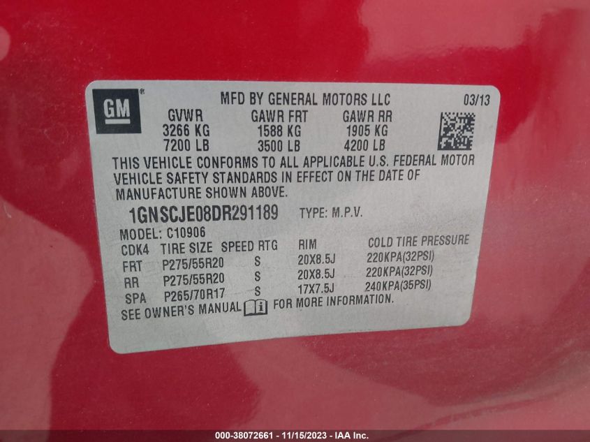 2013 CHEVROLET SUBURBAN 1500 LT 1GNSCJE08DR291189