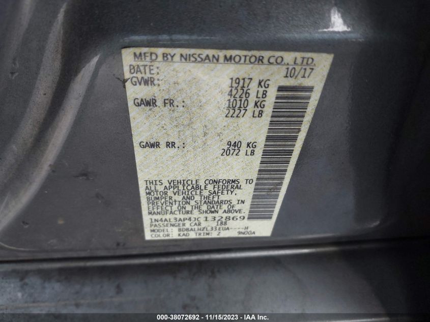 2018 NISSAN ALTIMA 2.5/S/SV/SL/SR - 1N4AL3AP4JC132869