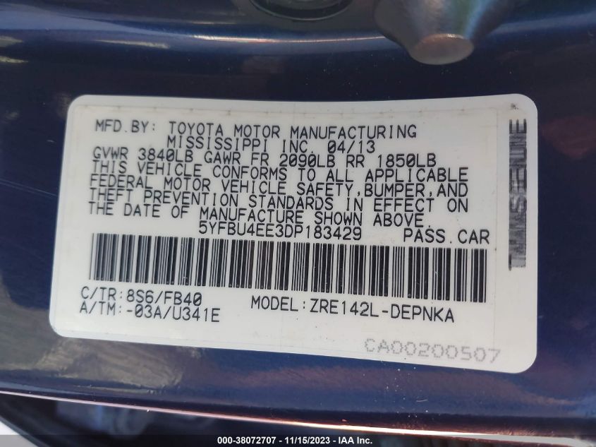 2013 TOYOTA COROLLA S/LE - 5YFBU4EE3DP183429