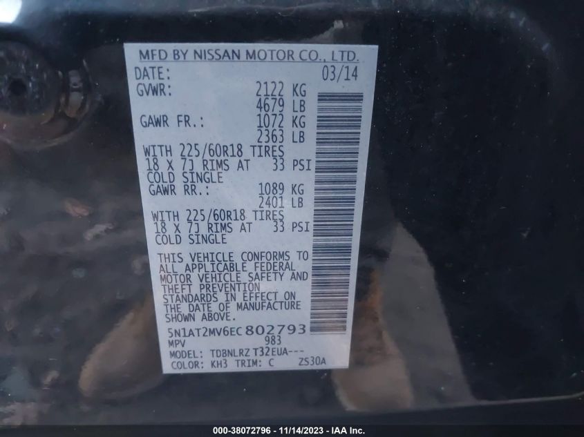 2014 NISSAN ROGUE SL - 5N1AT2MV6EC802793