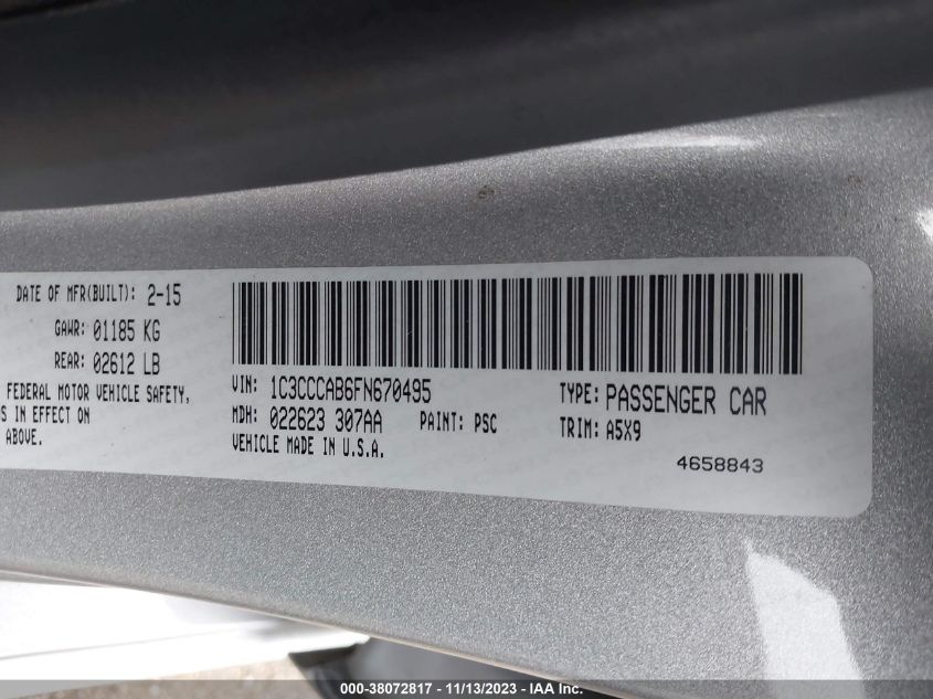 2015 CHRYSLER 200 LIMITED - 1C3CCCAB6FN670495