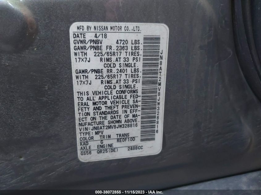 2018 NISSAN ROGUE S/SL/SV - JN8AT2MV8JW328816