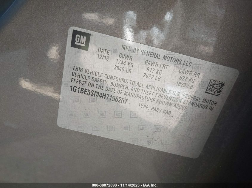 2017 CHEVROLET CRUZE LT AUTO - 1G1BE5SM4H7196267