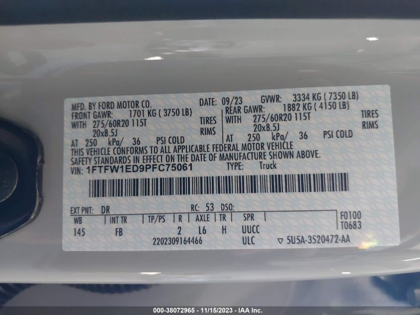 2023 FORD F-150 XLT - 1FTFW1ED9PFC75061
