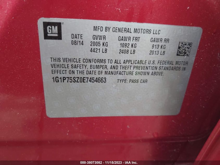 2014 CHEVROLET CRUZE - 1G1P75SZ0E7454663