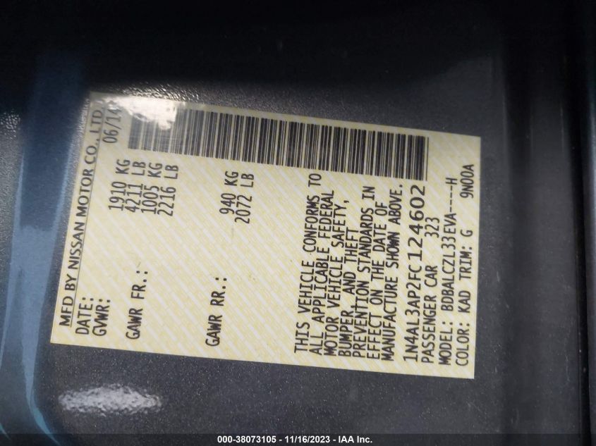 2015 NISSAN ALTIMA 2.5 S - 1N4AL3AP2FC124602