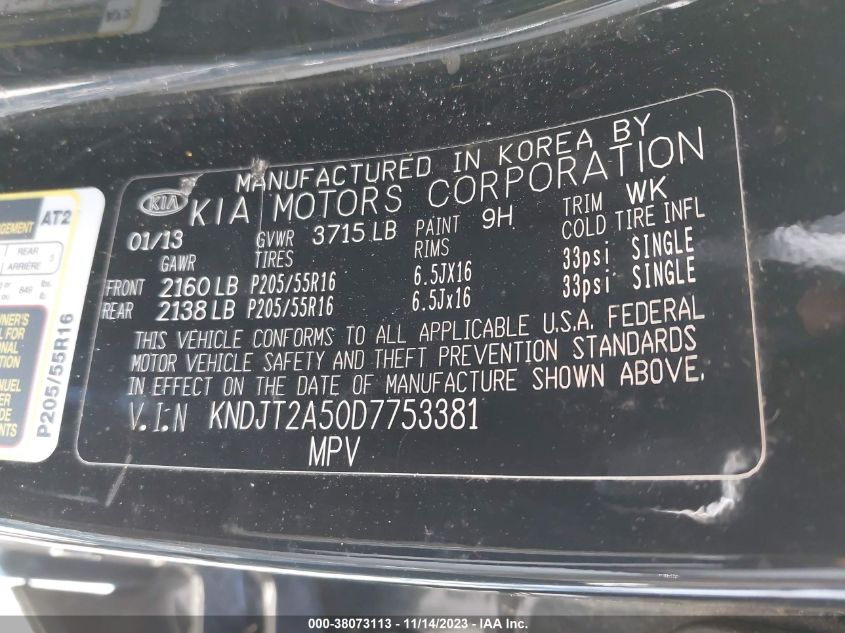 2013 KIA SOUL BASE - KNDJT2A50D7753381