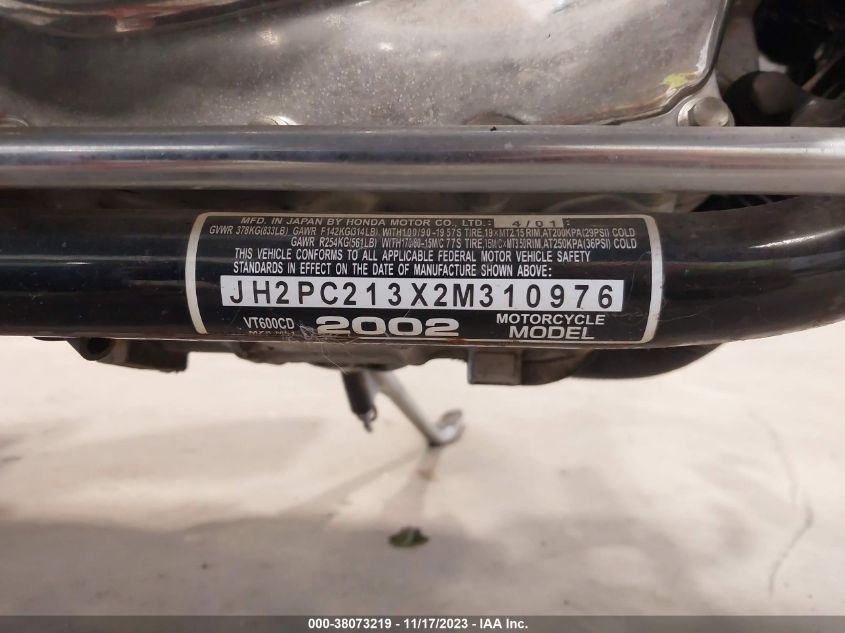 2002 HONDA VT600 CD JH2PC213X2M310976