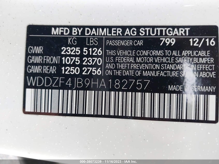 VIN WDDZF4JB9HA182757 2017 MERCEDES-BENZ E-CLASS E 300