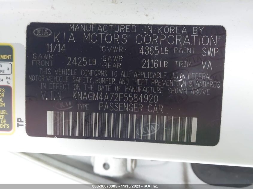 2015 KIA OPTIMA LX - KNAGM4A72F5584920