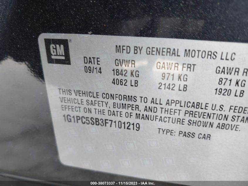 2015 CHEVROLET CRUZE 1LT AUTO - 1G1PC5SB3F7101219
