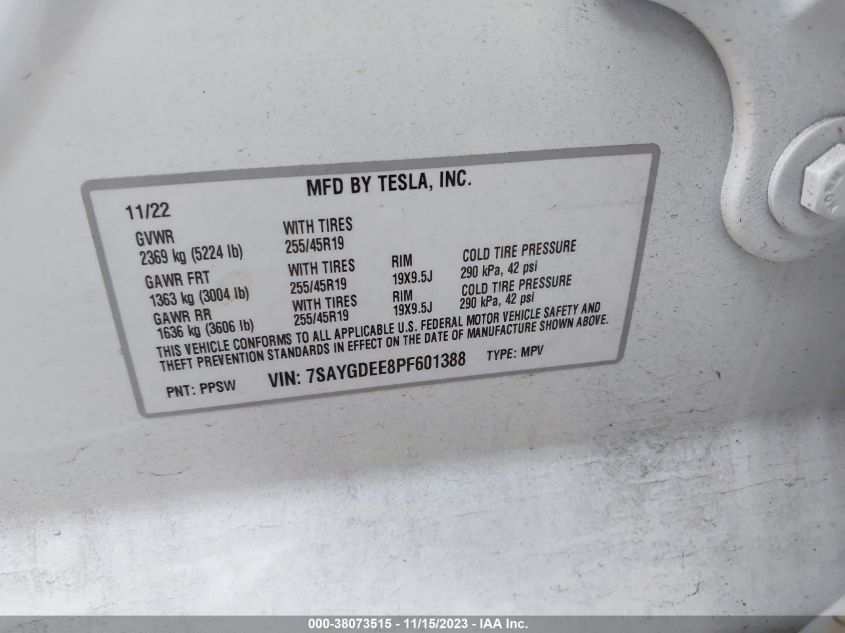 2023 TESLA MODEL Y AWD - 7SAYGDEE8PF601388