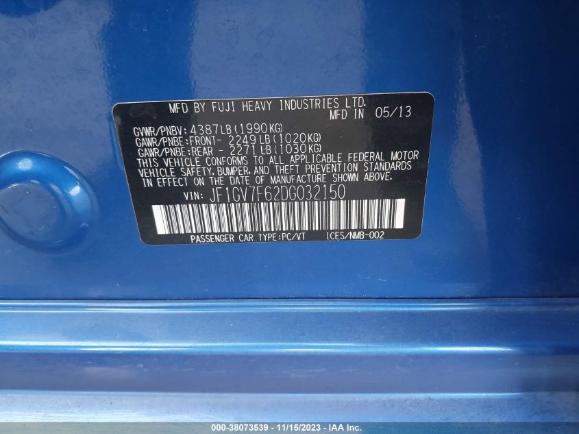 2013 SUBARU IMPREZA WRX LIMITED JF1GV7F62DG032150