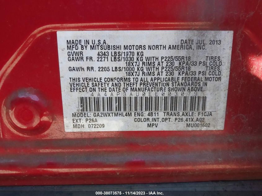 2014 MITSUBISHI OUTLANDER SPORT ES - 4A4AP3AU0EE003079