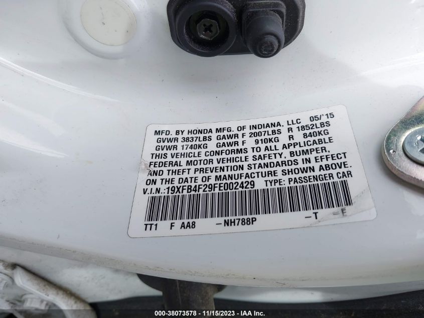2015 HONDA CIVIC HYBRID - 19XFB4F29FE002429