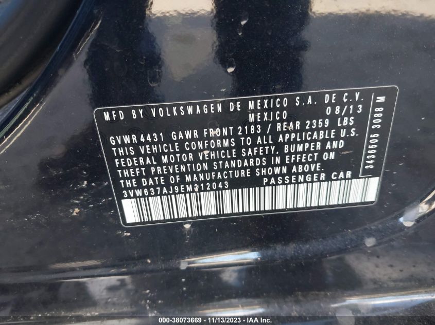 2014 VOLKSWAGEN JETTA HYBRID SE 3VW637AJ9EM212043