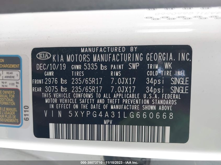 2020 KIA SORENTO 2.4L LX - 5XYPG4A31LG660668