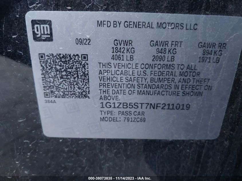 2022 CHEVROLET MALIBU FWD LS - 1G1ZB5ST7NF211019