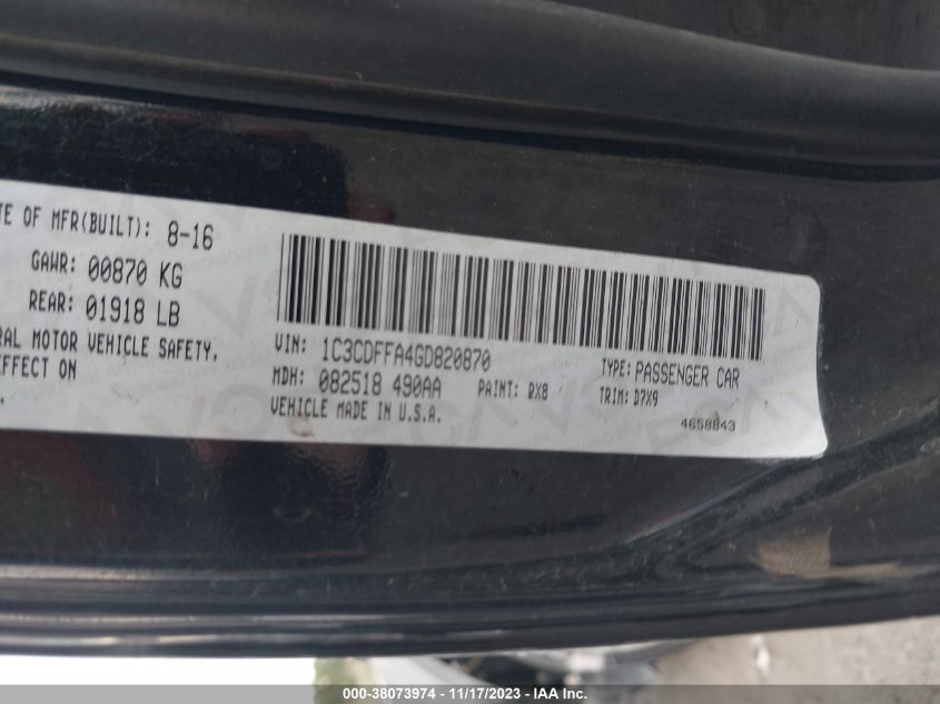 2016 DODGE DART SXT SPORT - 1C3CDFFA4GD820870