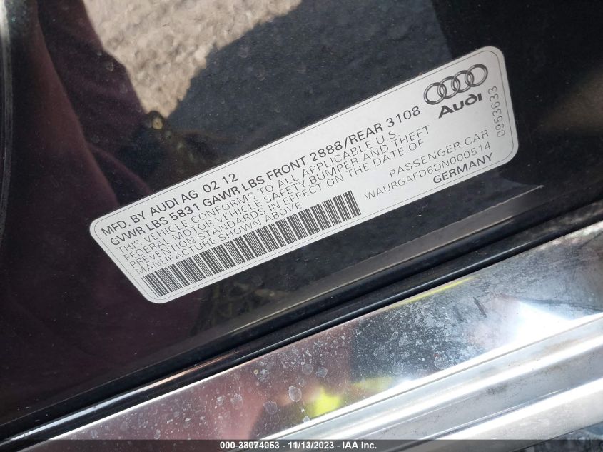 2013 AUDI A8 L 3.0L - WAURGAFD6DN000514