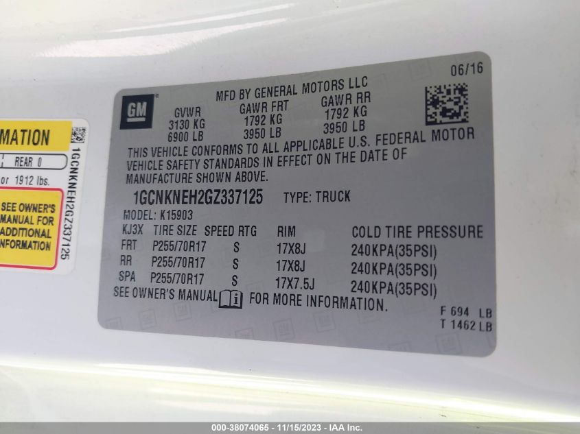 2016 CHEVROLET SILVERADO 1500 WT - 1GCNKNEH2GZ337125