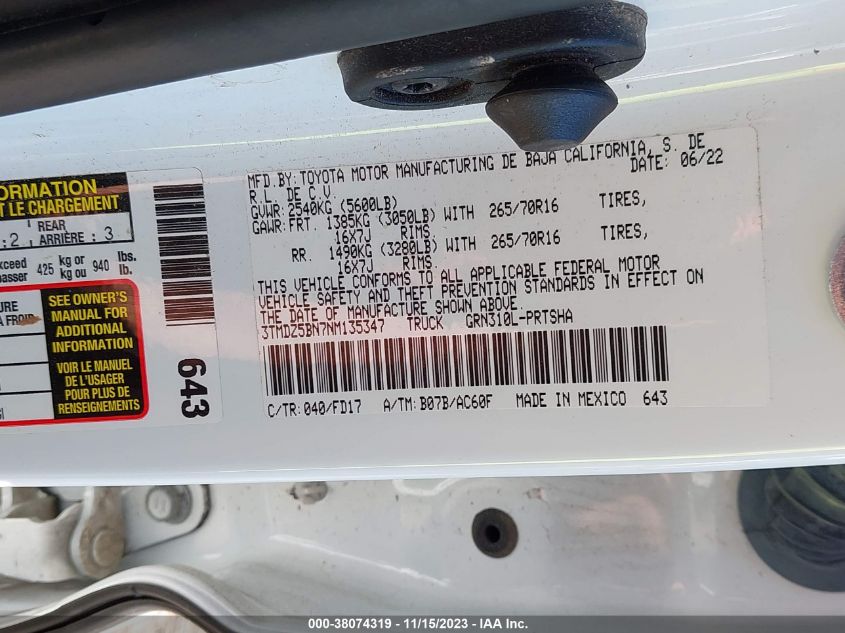 VIN 3TMDZ5BN7NM135347 2022 TOYOTA TACOMA no.9