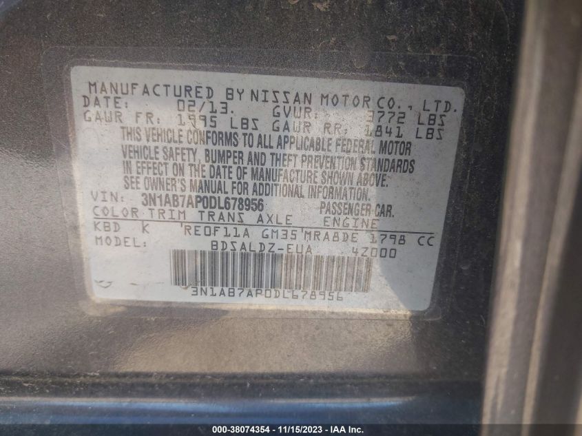2013 NISSAN SENTRA S/SV/SR/SL - 3N1AB7AP0DL678956
