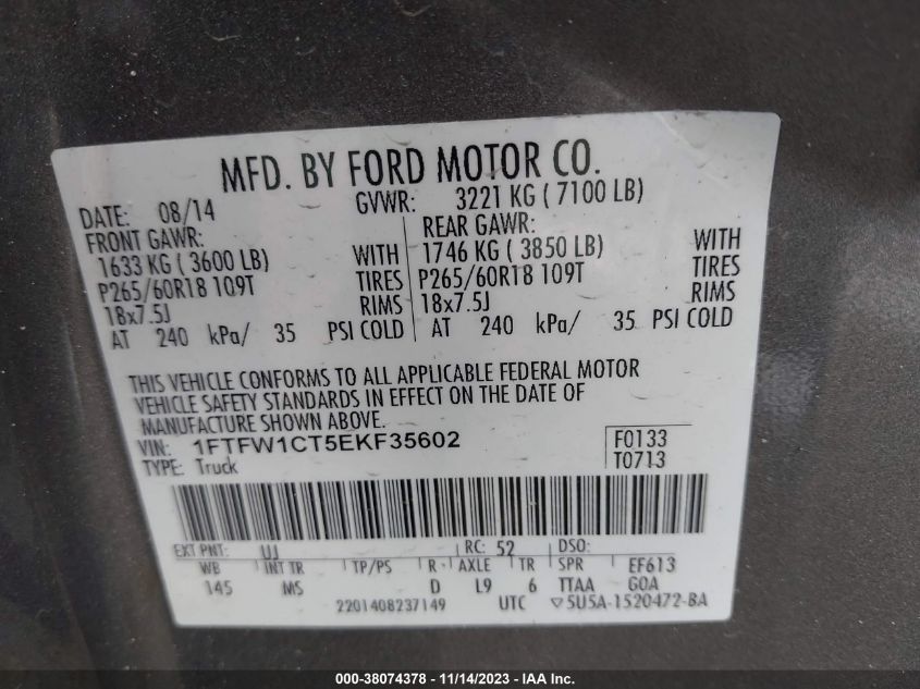 2014 FORD F-150 XLT - 1FTFW1CT5EKF35602