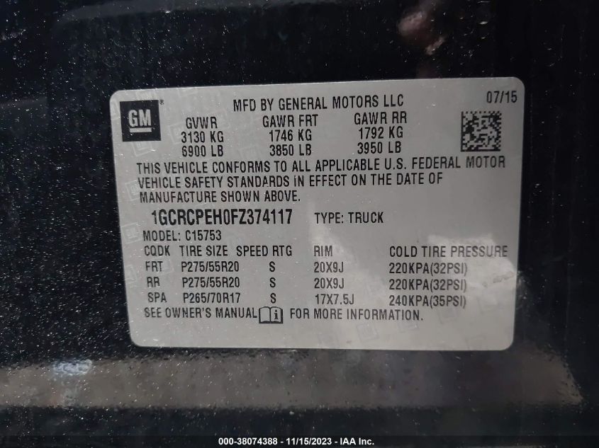 2015 CHEVROLET SILVERADO 1500 WT - 1GCRCPEH0FZ374117