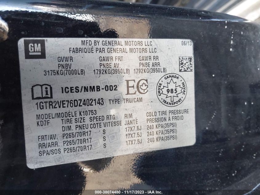 2013 GMC SIERRA 1500 SLE - 1GTR2VE76DZ402143
