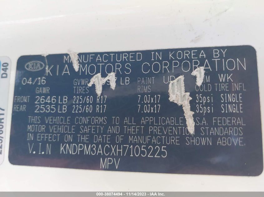 2017 KIA SPORTAGE LX - KNDPM3ACXH7105225