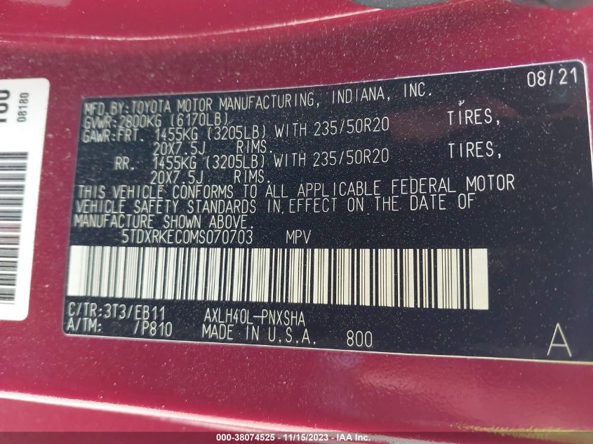 2021 TOYOTA SIENNA XSE - 5TDXRKEC0MS0707O3