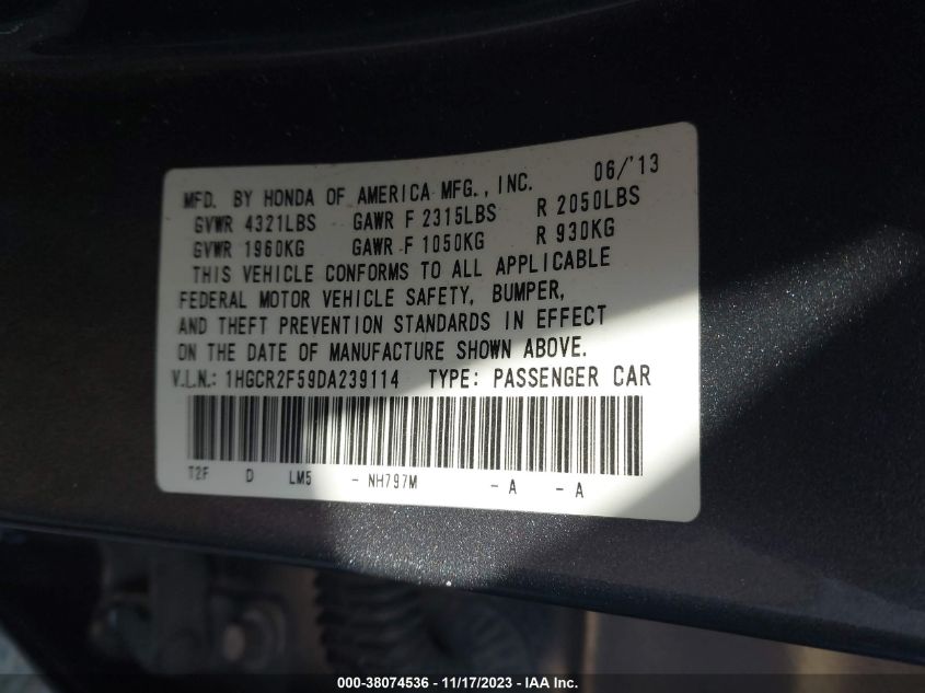2013 HONDA ACCORD SPORT - 1HGCR2F59DA239114