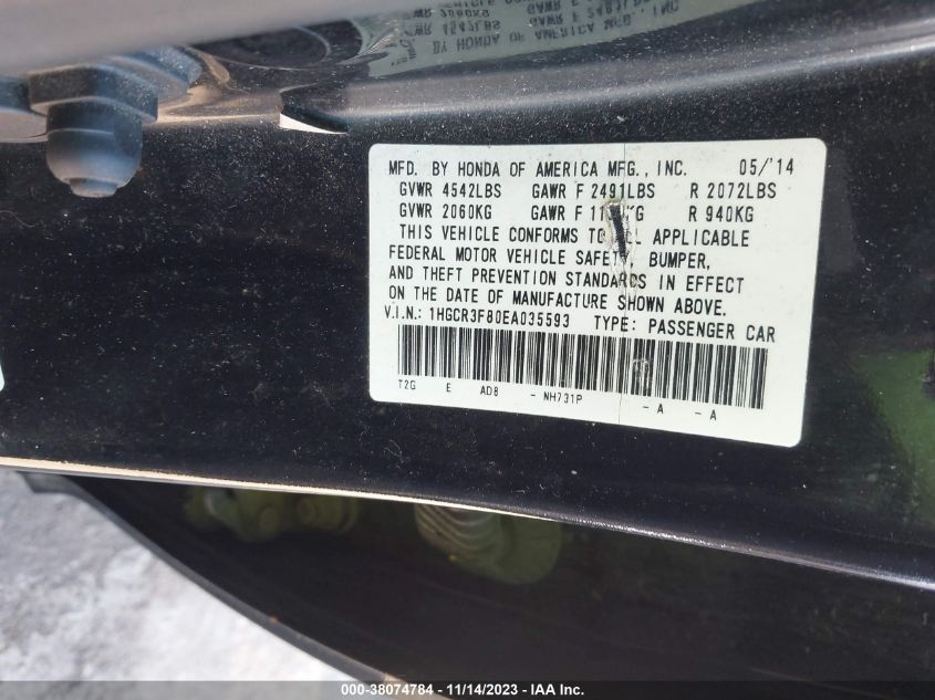 2014 HONDA ACCORD EXL - 1HGCR3F80EA035593