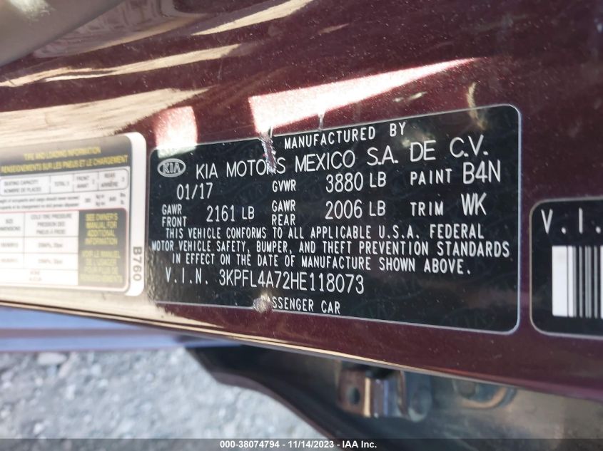 2017 KIA FORTE LX/S - 3KPFL4A72HE118073