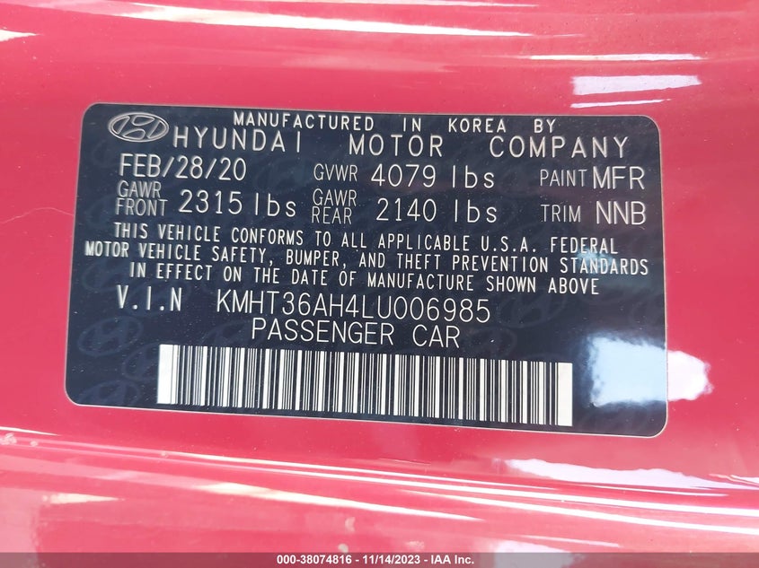 VIN KMHT36AH4LU006985 2020 HYUNDAI VELOSTER N