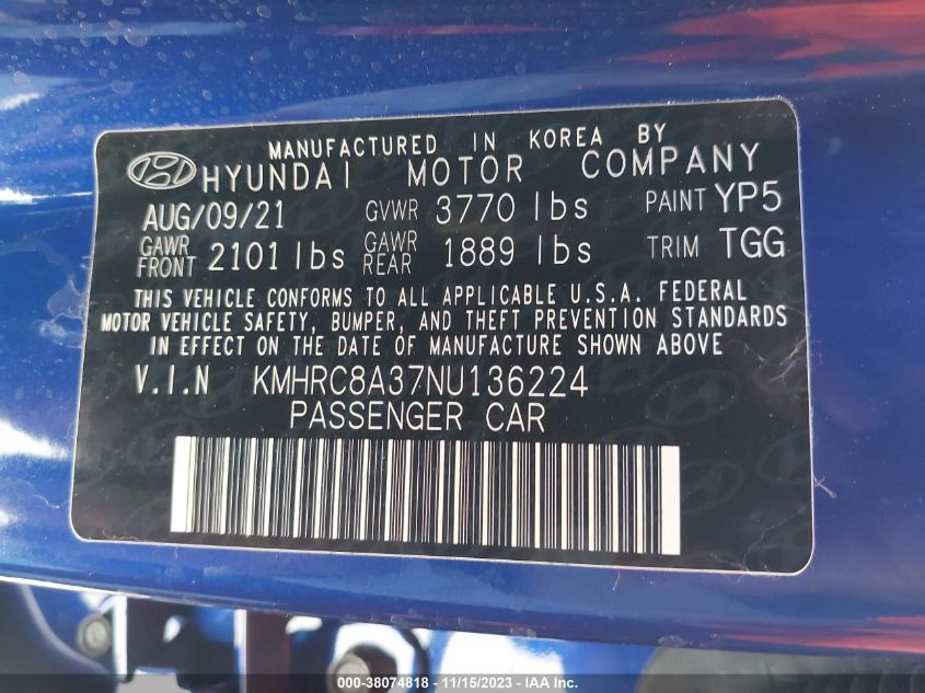 2022 HYUNDAI VENUE SEL/LIMITED - KMHRC8A37NU136224
