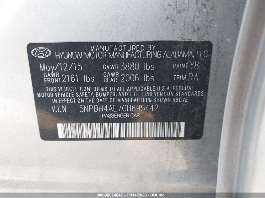 2016 HYUNDAI ELANTRA SE/SPORT/LIMITED - 5NPDH4AE7GH695442