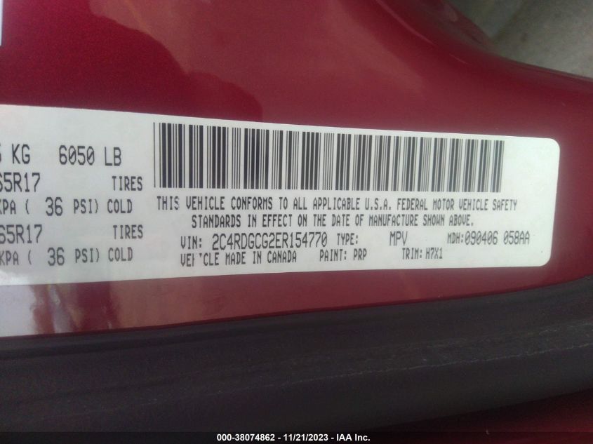 2014 DODGE GRAND CARAVAN SXT - 2C4RDGCG2ER154770